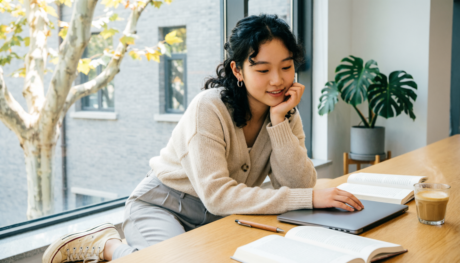 University student using a laptop as part of a personal self-discovery journey